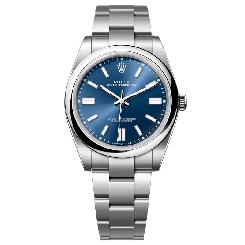 Rolex Oyster Perpetual with Blue Dial – Front View